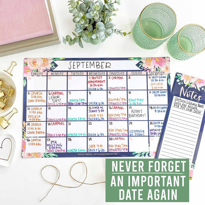 Hadley Designs Magnetic Calendar for Refrigerator - Kraft White Magnetic Dry Erase Calendar, Dry Erase Calendars for Wall, Magnet Fridge Calendars, Notepad for Fridge with Magnet