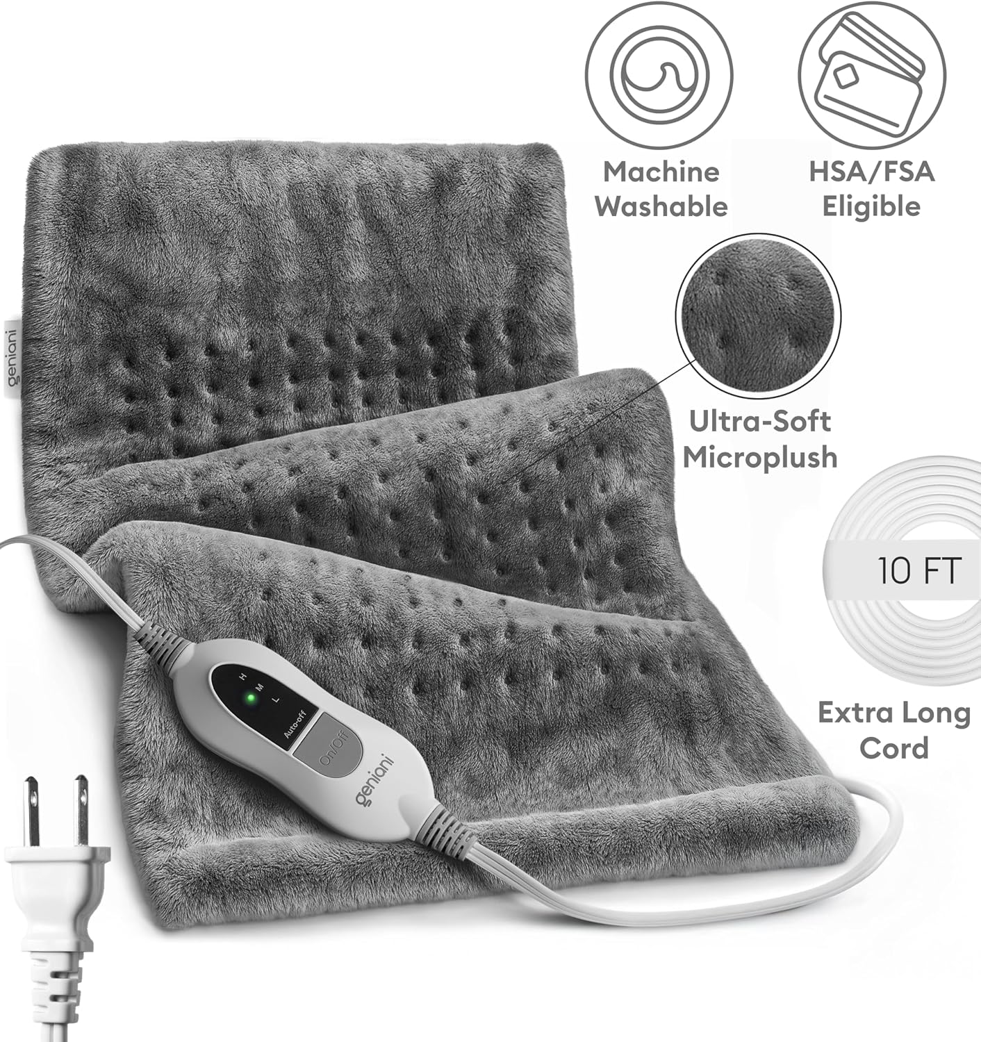 GENIANI Back Pain & Relaxation Gifts for Women – Electric Heating Pad for Back, Neck & Shoulders, Soft Microplush Electric Throw Heating Pad for Period Comfort, Fast Heating, Auto Shut Off, 12"x24"