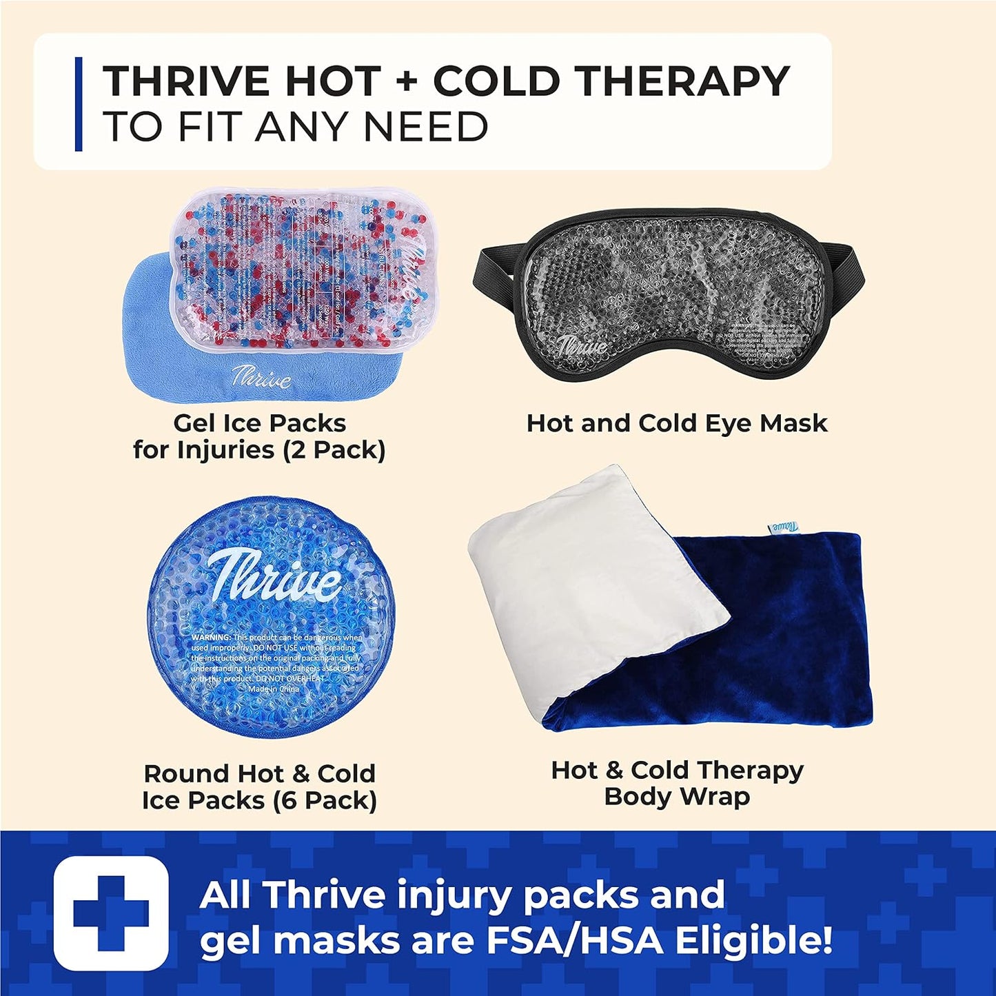 Thrive Reusable Ice Packs for Injuries - Long-Lasting Gel Ice Pack - Neck & Knee Gel Wraps - Cold Compresses for Injuries & Back Pain Relief - Regular 2-Count, Light Blue