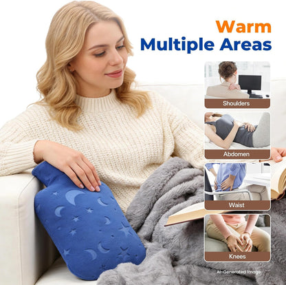 Hot Water Bottle with Soft Cover, 2L Hot Water Bag for Menstrual Cramps, Neck and Shoulder Pain Relief, Hot and Cold Therapies, Hand Feet Warmer, Blue