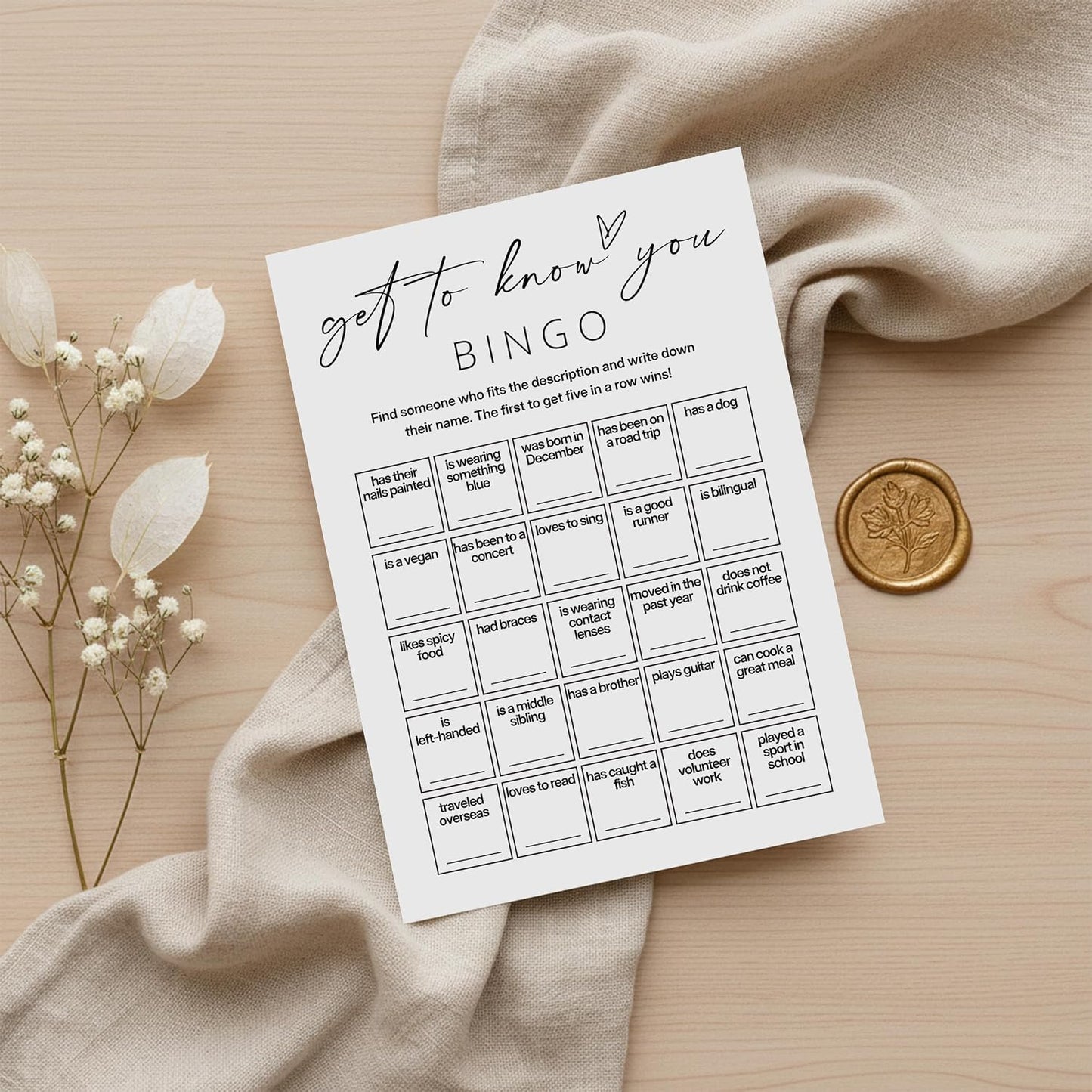 Find Someone Who Bingo Cards, 25 Unique Randomized 5x7 Sheets, Get to Know You Bingo Game for Adults, Ice Breaker Office Party Games, Team Building Games for Work, High Replay Value - A05