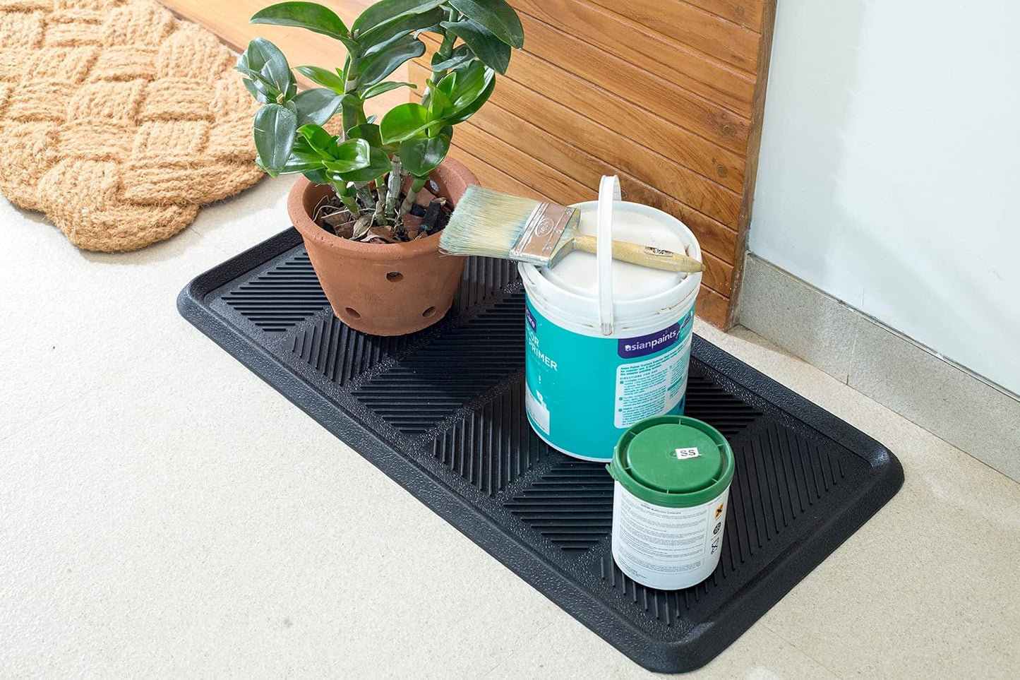 IRONGATE Heavy Duty Big Foot Boot Tray - Set of 2 Indoor/Outdoor Use 100% Rubber All Weather Shoe Mat - Multi-Purpose Entryway/Garage/Pet Feeding/Painting Project Clean Ups - 16x32 - Black