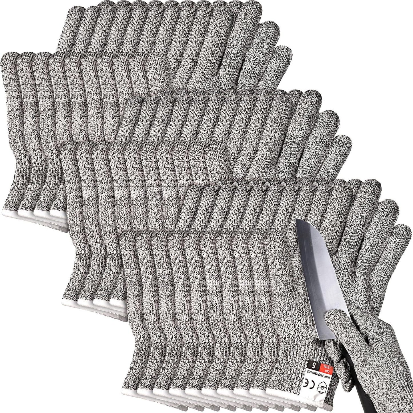 Potchen 15 Pairs Cut Resistant Gloves Level 5 Protection Cutting Safety Kitchen Anti Cut Gloves for Kitchen Fish and More (Medium)
