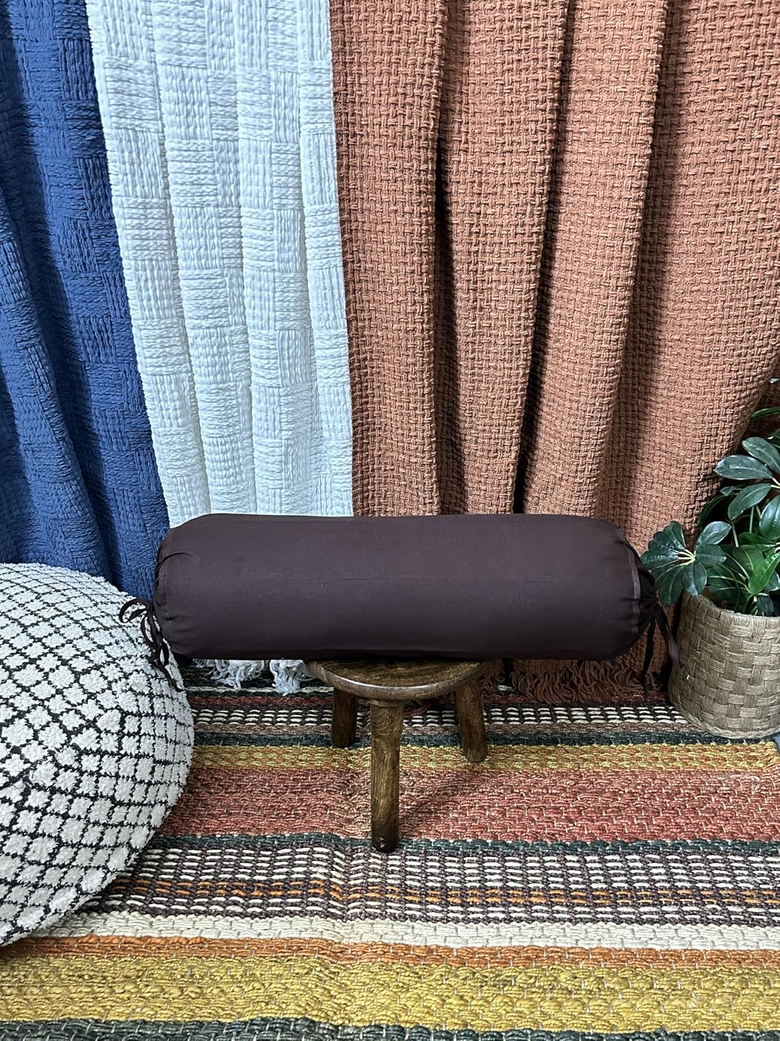 Saffron HANDICRAFTS Cotton 240TC - Bolster Cover Full Round Removable Cover for Neck Roll, Leg Rest,Yoga Practice, Meditation, Bed Sofa Couch (Teal Blue, 8"x24"(20 cm x 60 cm))