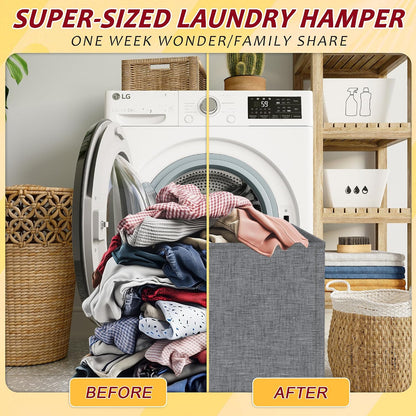 195L Laundry Hamper 3 Section,Large Laundry Hamper with Lid,Dirty Clothes Hamper with 3 Inner Bags,Collapsible Laundry Basket Organizer for Laundry Room,Bedroom,Laundry Sorter Hamper 3 Compartment