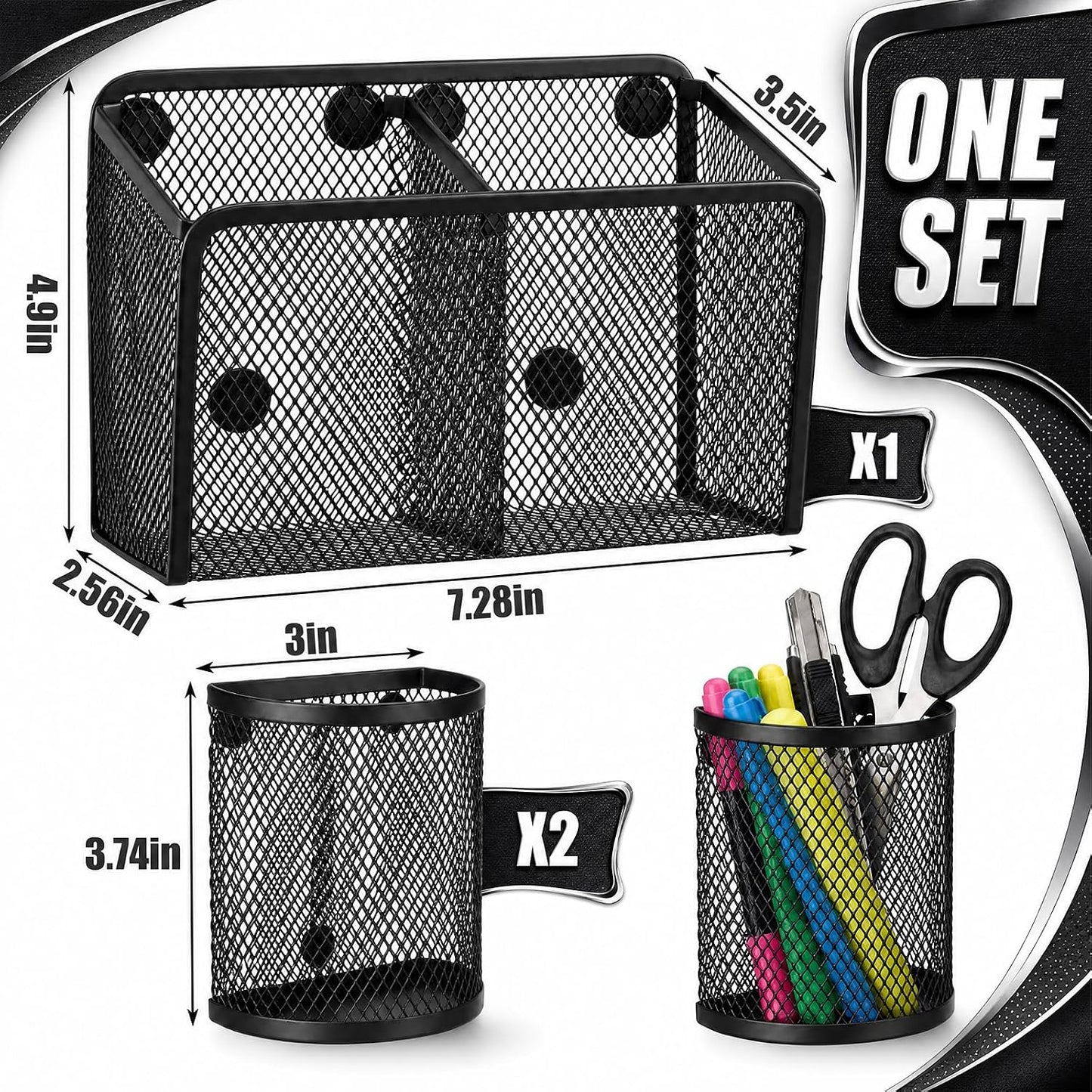 3 Pcs Magnetic Locker Accessories Mesh Metal Pen Holder,Sage Green | Strong Magnets Magnetic Pencil Holder, Mesh Metal Marker Storage Basket Organizer, for Locker Whiteboard Fridge School Office