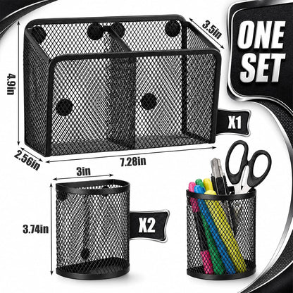 3 Pcs Magnetic Locker Accessories Mesh Metal Pen Holder,Sage Green | Strong Magnets Magnetic Pencil Holder, Mesh Metal Marker Storage Basket Organizer, for Locker Whiteboard Fridge School Office