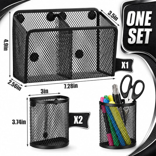 3 Pcs Magnetic Locker Accessories Mesh Metal Pen Holder,Sage Green | Strong Magnets Magnetic Pencil Holder, Mesh Metal Marker Storage Basket Organizer, for Locker Whiteboard Fridge School Office