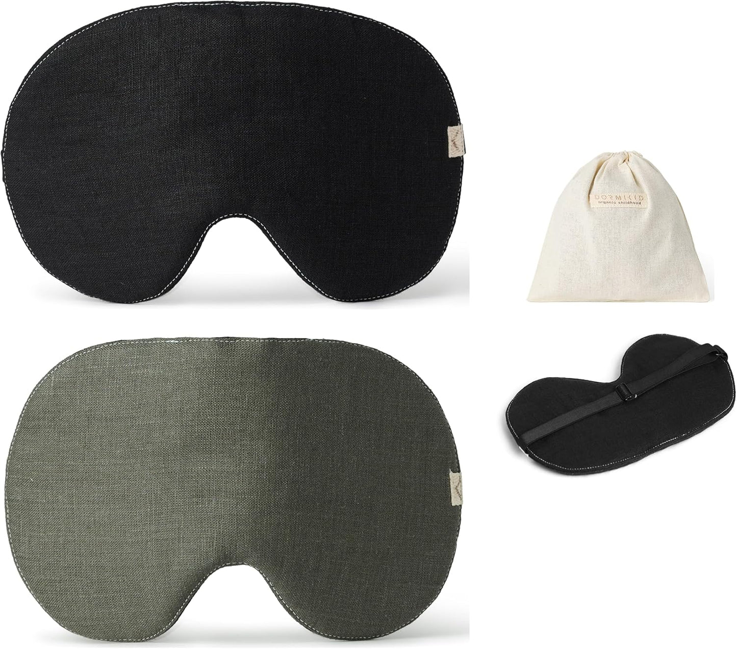 2-Pack Linen Eye Sleep Mask Oversized for Sleeping • Organic Oeko-TEX Standard • Blackout Eye Shade Cover • Adjustable Strap • Breathable Travel Meditation Essential •Gift idea Woman Man (Sage+Natur)