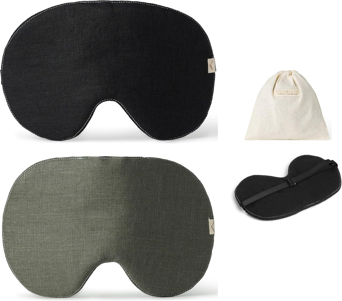 2-Pack Linen Eye Sleep Mask, Organic Blackout, Oversize Shape Cover