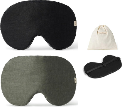 2-Pack Linen Eye Sleep Mask, Organic Blackout, Oversize Shape Cover
