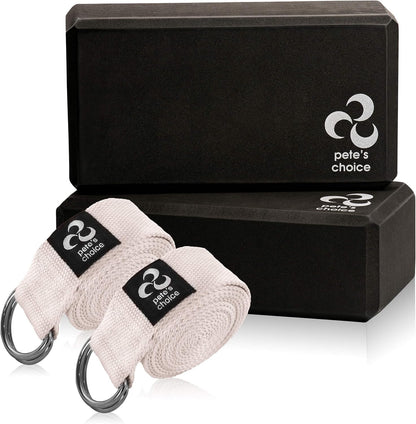 Stretching Straps and Yoga Blocks - Yoga Beginner Kit for Pilates & Gym | For Home Workouts - Hold Poses, Stretch, Improve Flexibility & Maintain Balance. BONUS Exercise Guide