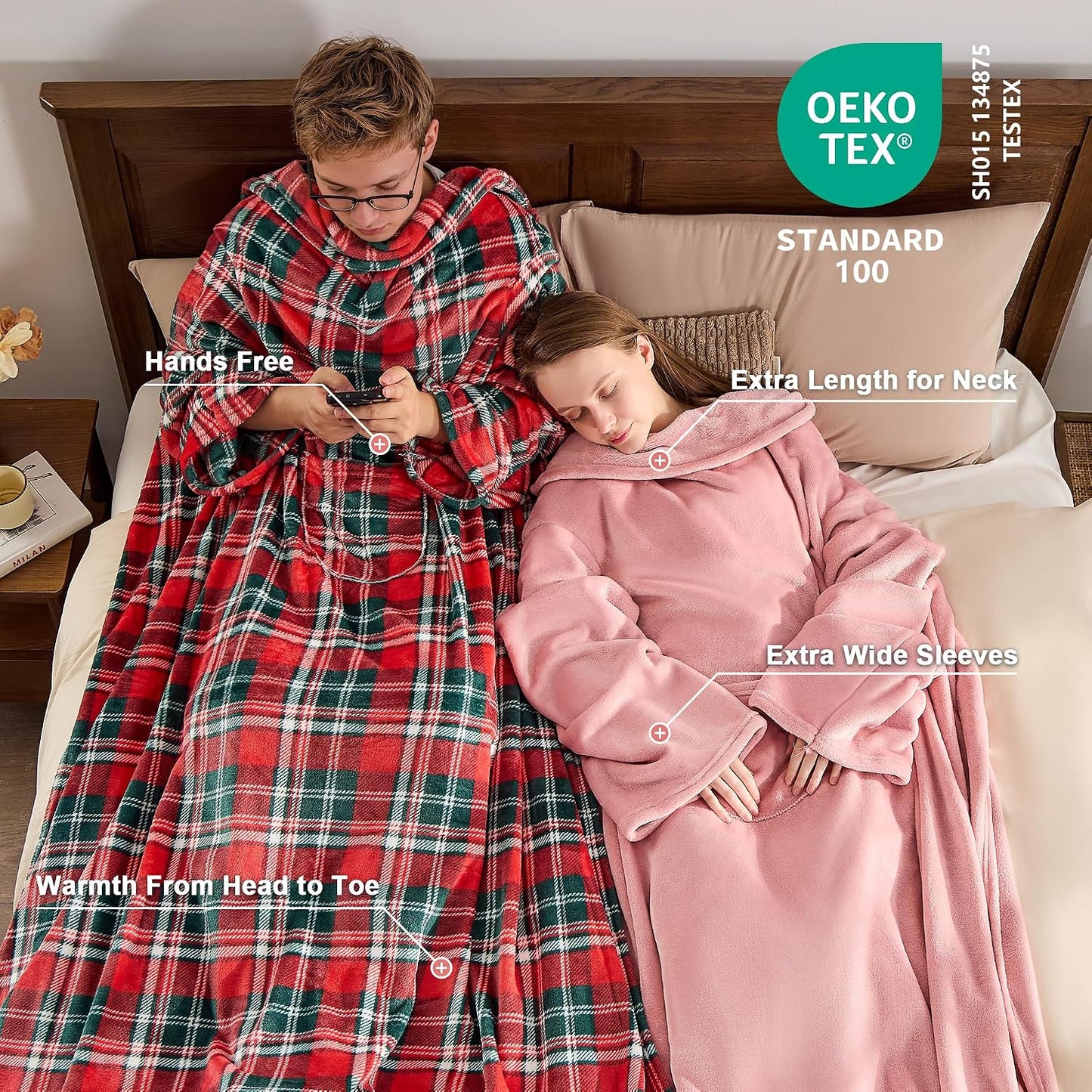 IFNOW Fleece Wearable Blanket with Sleeves, Oversized Snuggle Robe