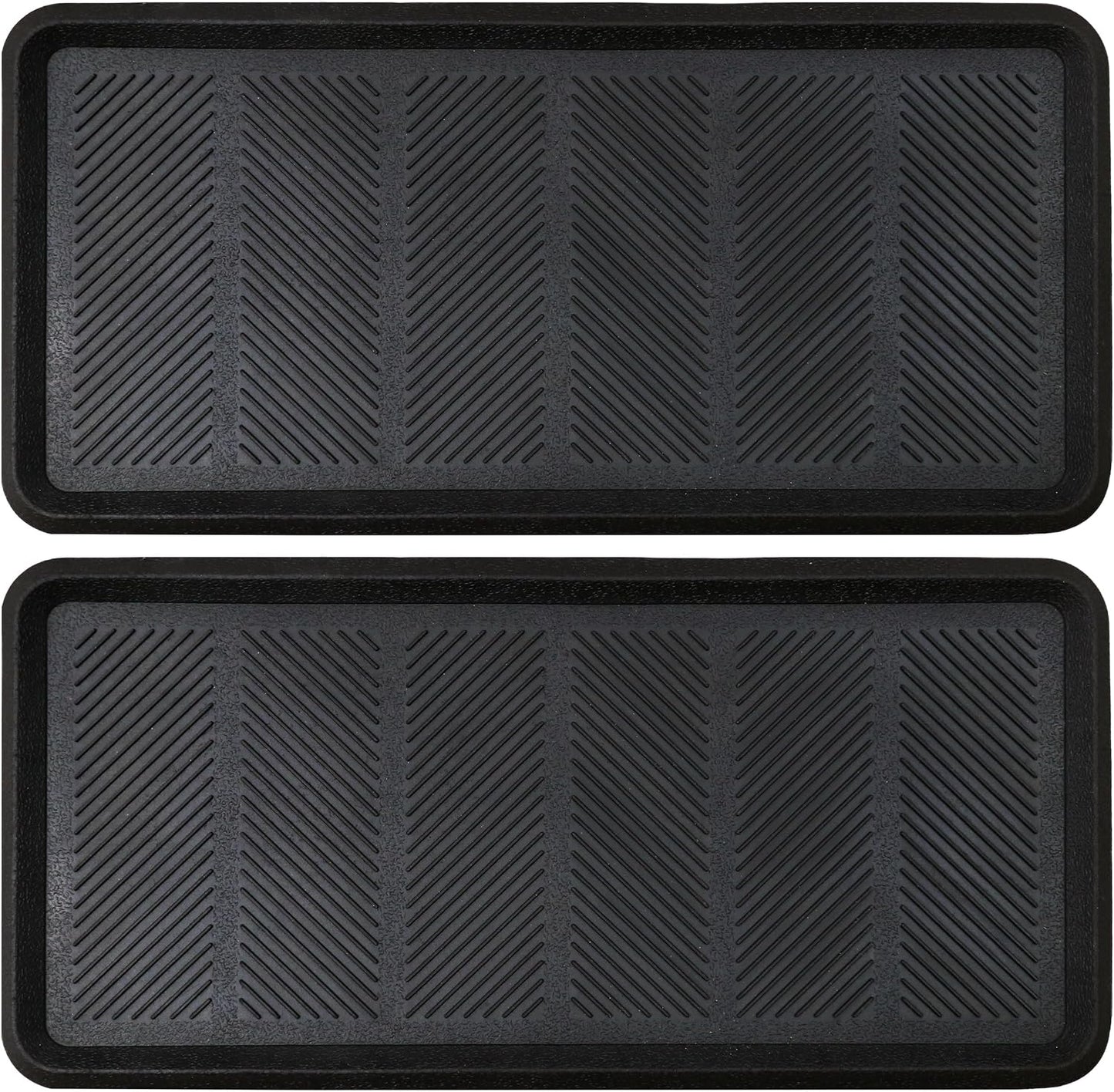 Croft&Cane Rubber Boot Tray - Black 16x32 inch Large Waterproof Shoe Tray | Heavy Duty Big Foot Indoor Outdoor Boot Mat with Raised Edges - Slip Resistant Entryway Garage Pet Feeding Multi-Purpose Mat