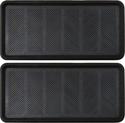 Croft&Cane Rubber Boot Tray - Black 16x32 inch Large Waterproof Shoe Tray | Heavy Duty Big Foot Indoor Outdoor Boot Mat with Raised Edges - Slip Resistant Entryway Garage Pet Feeding Multi-Purpose Mat
