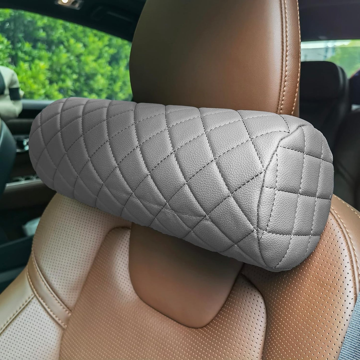 Car Neck Pillow for Pain Relief,Cars Seat Long Back Cervical Neck Support Pillow,Car Side Travel Headrest Round Roll Log Cylinder Pillows for Driving Seat,Memory Foam(Black)