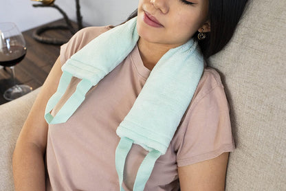 DreamTime Spa Comforts Microwaveable Hot or Cold Neck Shoulder Wrap with Aromatherapy, Lavender and Peppermint Herbal Stress Relief, Green/Brown, Blue Affirmations Print | Microwaveable Heating Pad for Shoulders and Neck, Freeze to Soothe Pain, Soft