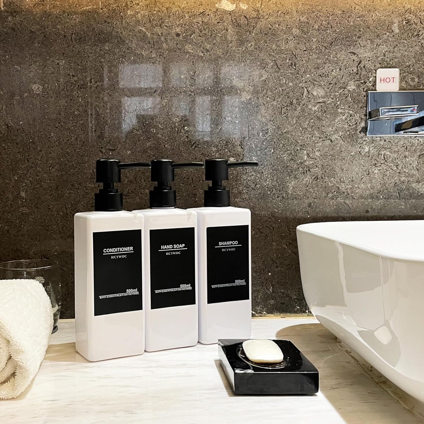 Shampoo Dispenser for Shower Wall, Shampoo and Conditioner Dispenser with 16 Waterproof Labels, No Drill Shower Soap Dispenser Bathroom, Shower Soap Dispenser Wall Mounted 3 Chamber, 17oz,Black | Shampoo Dispenser for Shower Wall, Shower Soap Dispenser
