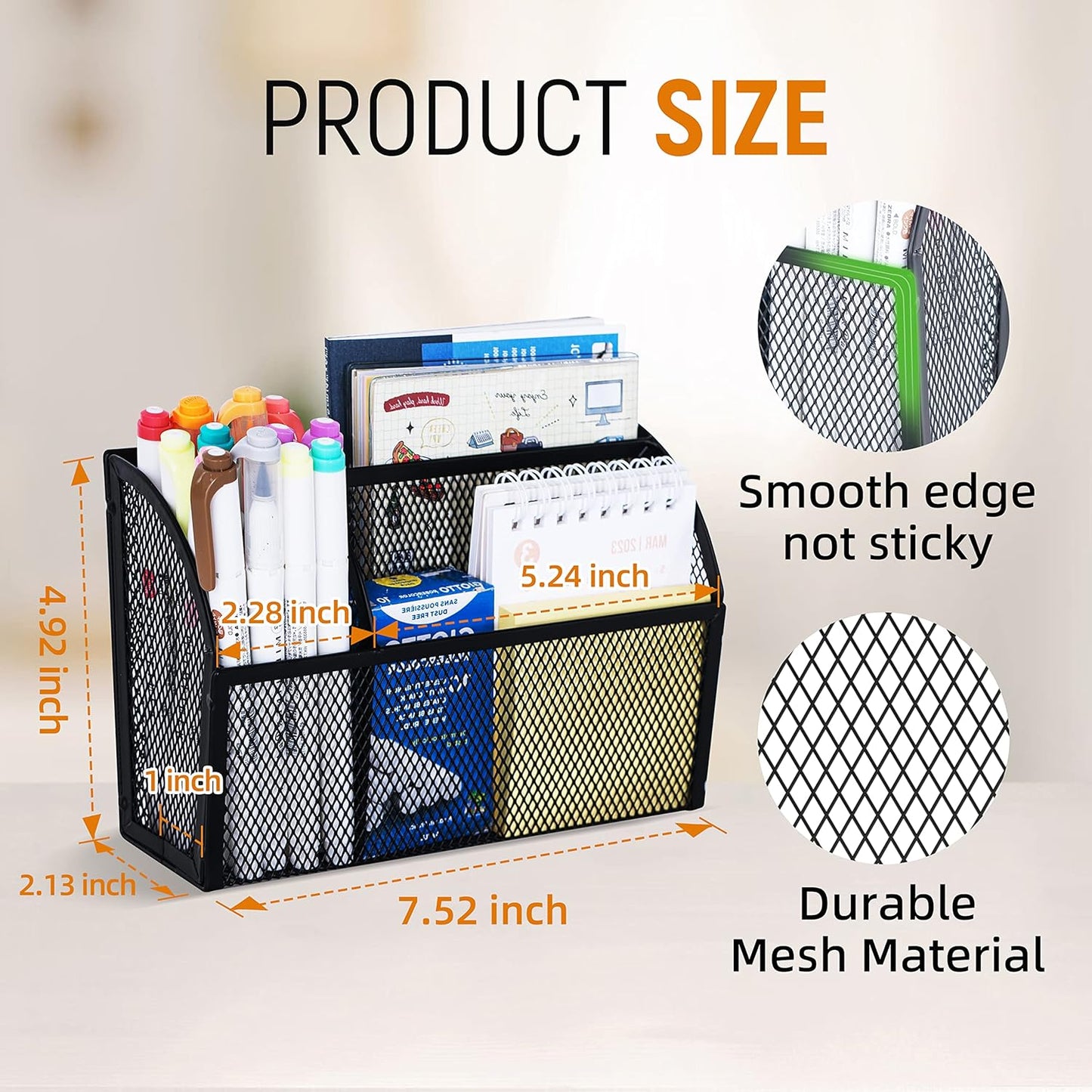 3-Grid Magnetic Pencil Holder, Strong Magnet Locker Organizer, Black | Mesh Magnetic Shelf, Marker Holder Perfect for Whiteboard, Refrigerator and Locker Accessories