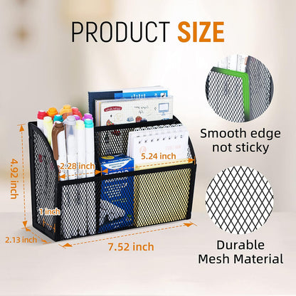 3-Grid Magnetic Pencil Holder, Strong Magnet Locker Organizer, Black | Mesh Magnetic Shelf, Marker Holder Perfect for Whiteboard, Refrigerator and Locker Accessories