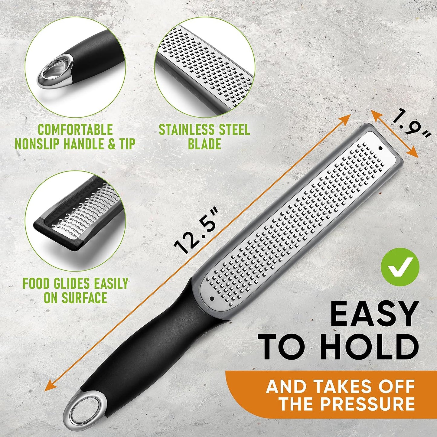 Spring Chef Stainless Steel Lemon Zester - Garlic & Ginger Grater - Gray | Premium Zester with Blade Cover, Cheese Grater with Handle for Parmesan, Nutmeg, Lime - Durable Citrus Zester, Fine Shred