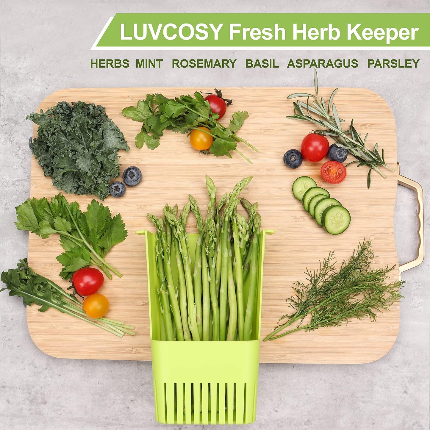 LUVCOSY 3 Pack Herb Keeper, BPA-Free Plastic Herb Saver with an Inner Basket for Cilantro, Mint, Parsley, and Asparagus, Keeps Fresh Herbs for 3 Times Longer