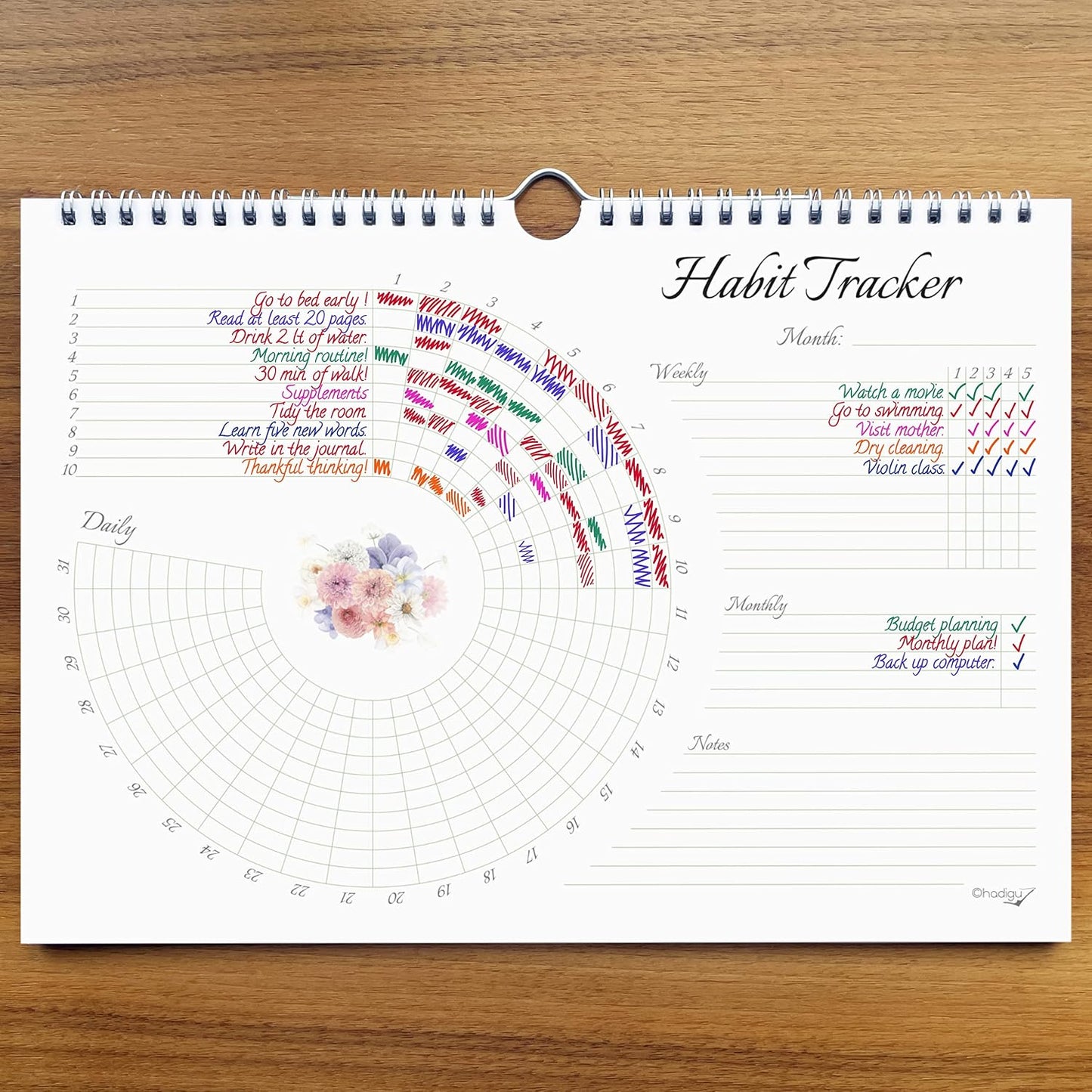 Habit Tracker Calendar (Undated 12 Month) Floral Design, Spiral Bound and Hanger, A4 Size (8,3"x11.7") Quality Heavy Paper, Monthly Habit Tracker Journal and Goal Tracker.