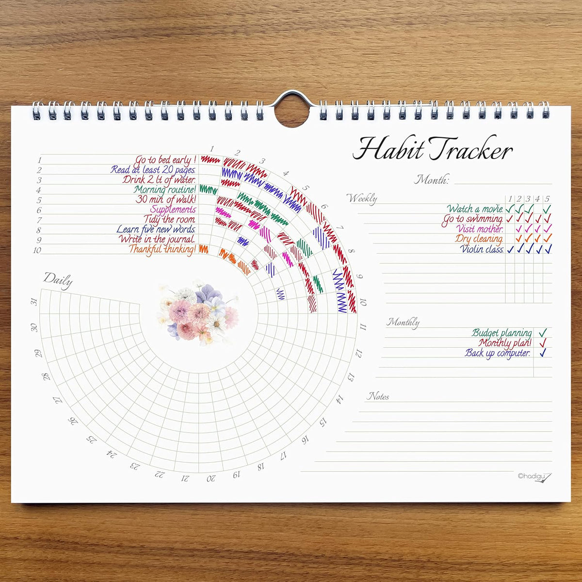 Habit Tracker Calendar (Undated 12 Month) Floral Design, Spiral Bound and Hanger, A4 Size (8,3"x11.7") Quality Heavy Paper, Monthly Habit Tracker Journal and Goal Tracker.