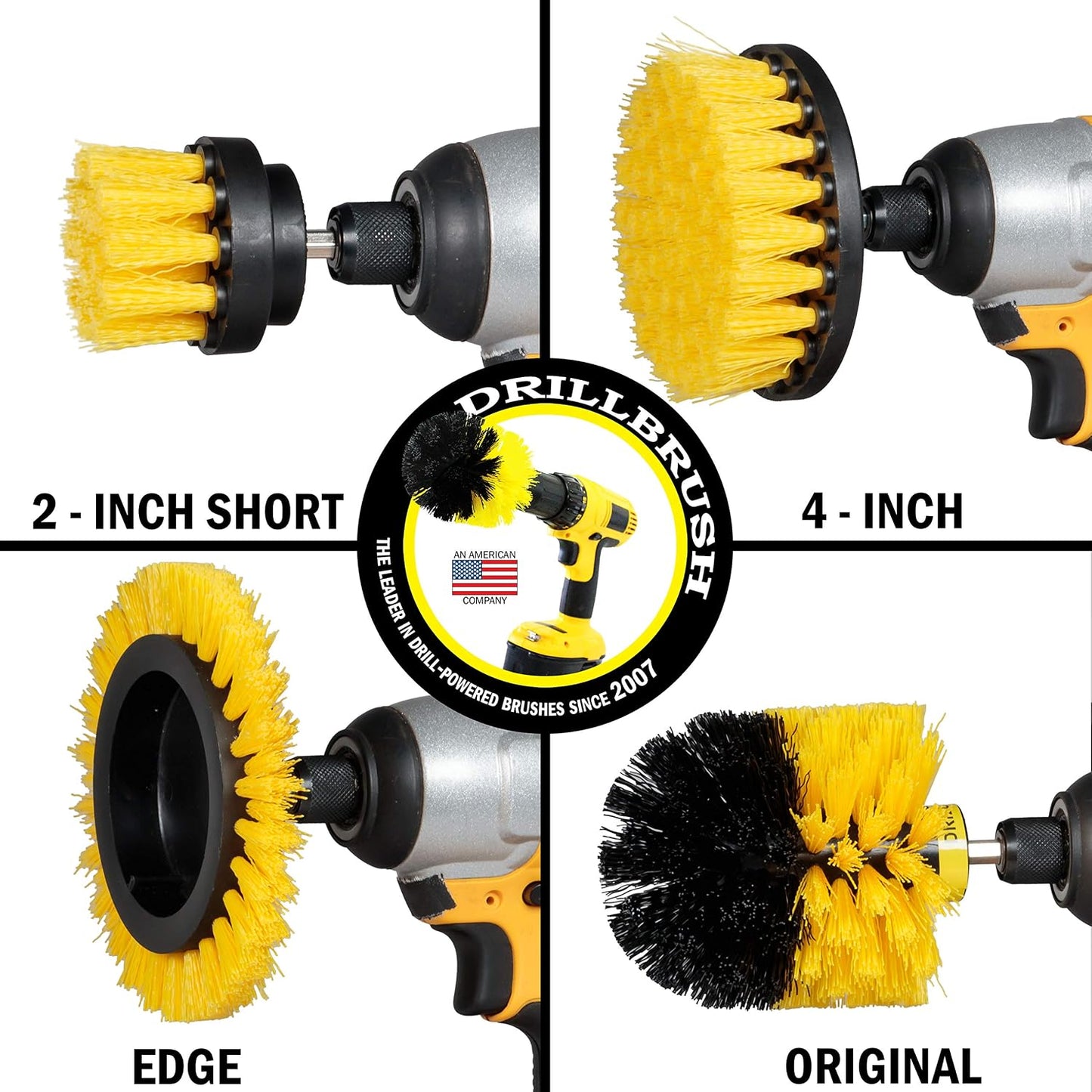 Yellow Drill Brush Attachments for Cleaning Shower, Grout Lines, Bathroom | Grout Cleaner Drillbrush Kit - Rotary Scrub Brush Tile Cleaner Drill Attachment for Crevices - Bathroom Tile Scrubber Set