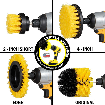 Yellow Drill Brush Attachments for Cleaning Shower, Grout Lines, Bathroom | Grout Cleaner Drillbrush Kit - Rotary Scrub Brush Tile Cleaner Drill Attachment for Crevices - Bathroom Tile Scrubber Set