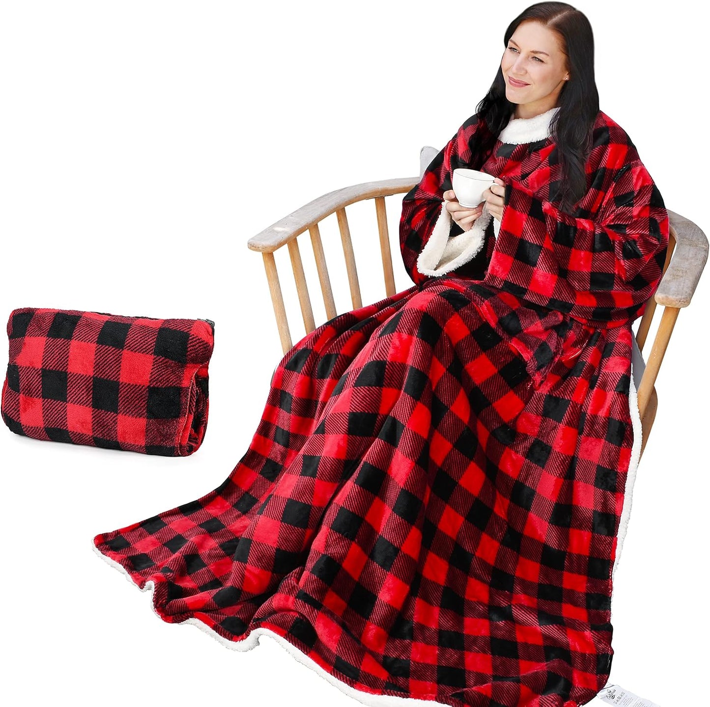 Catalonia Sherpa Wearable Blanket with Sleeves Arms