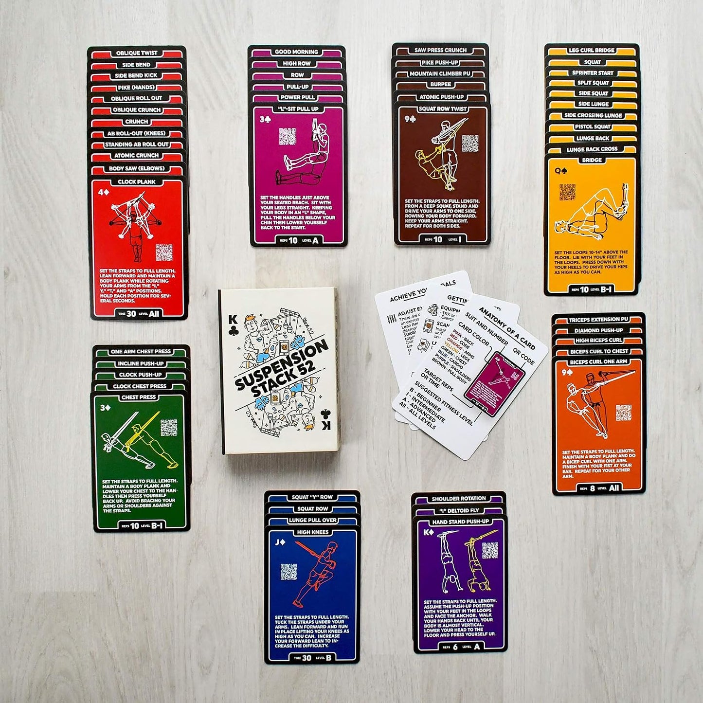 Stack 52 Suspension Exercise Cards Mega Pack | Suspended Bodyweight Resistance Workout Game. Video Instructions Included. Fun Home Fitness Program.