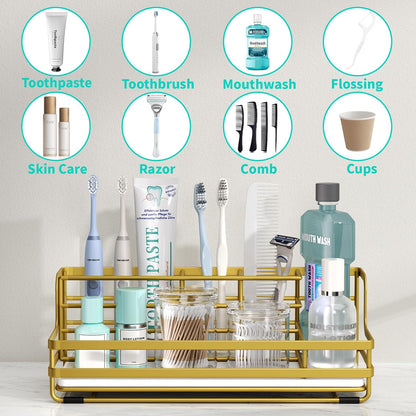 HapiRm Toothbrush Holders for Bathroom - 5 Partitions Bathroom Counter Organizer with Instant Drying Stone, Stainless Steel Countertop Storage Electric Toothbrush Toothpaste Holder - Black