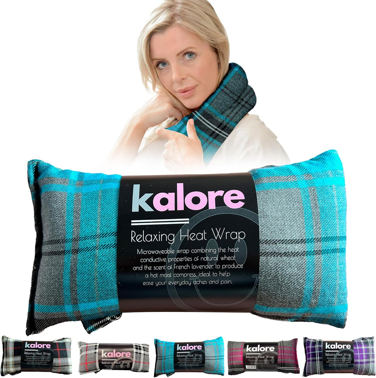 Microwavable Heating Pads for Winter Warmth, Back, Stomach & Head Comfort – Kalore Soft Cotton Tartan Neck Wrap – Even Heat Distribution Hot Compress Bag – Wheat Heat Pad XL – Unscented – Gray