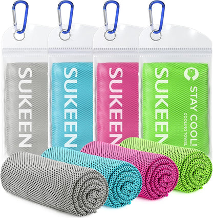 Sukeen 4 Pack Cooling Towels (40"x12") for Neck and Face Instant Cooling | Stay Cool in Hot Weather,Versatility,Soft,Breathable,Durability for Sports,Outdoor activities,Summer works in heat