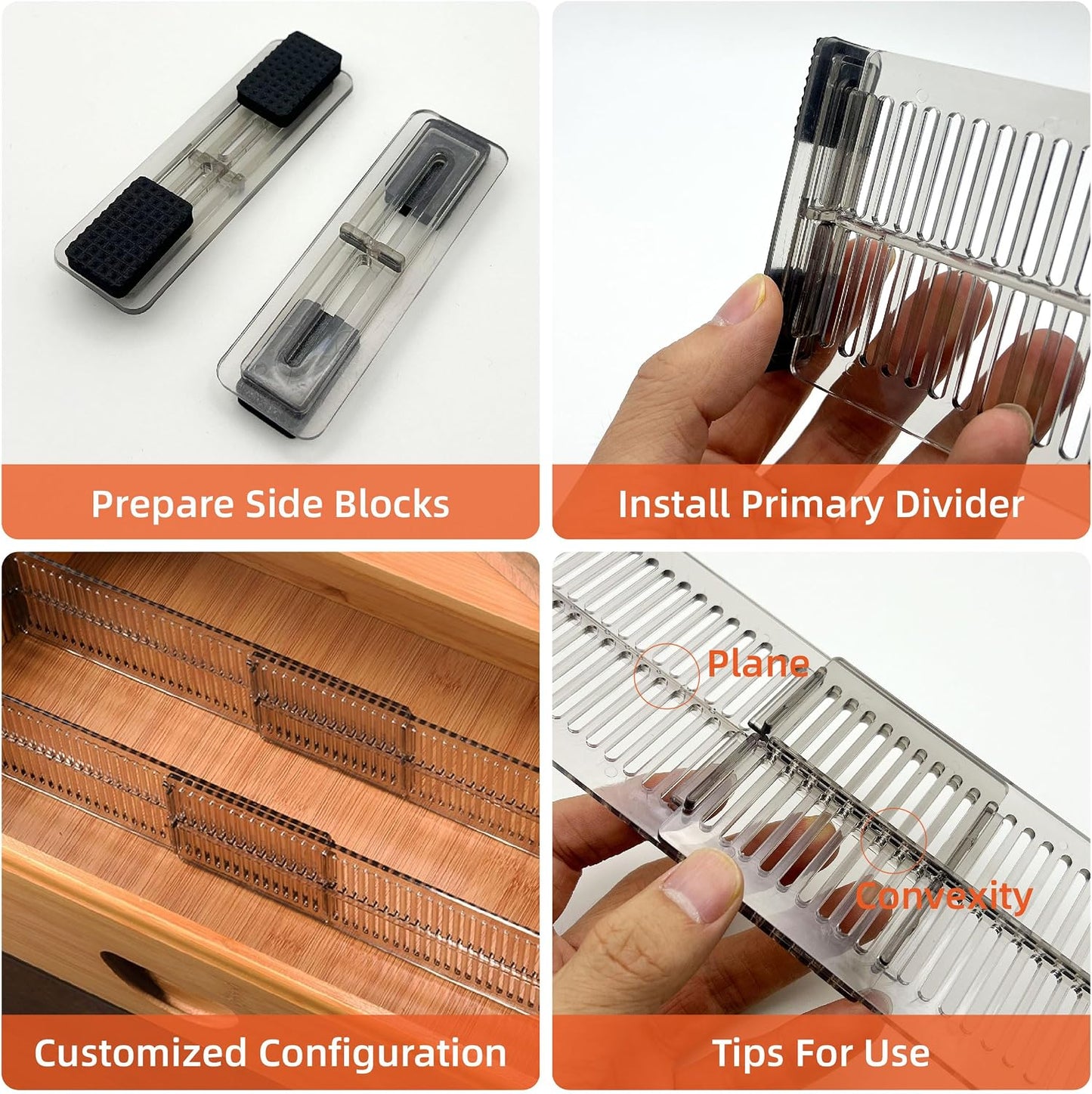 Adjustable Drawer Dividers for Clothes - 2 set Transparent Dresser Organizers, Shallow Drawer Dividers for Clothes, Kitchen, Office, Bathroom Storage