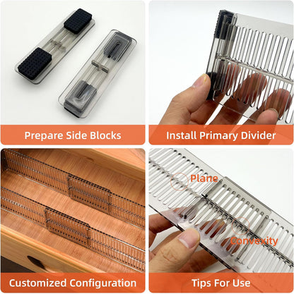 Adjustable Drawer Dividers for Clothes - 2 set Transparent Dresser Organizers, Shallow Drawer Dividers for Clothes, Kitchen, Office, Bathroom Storage