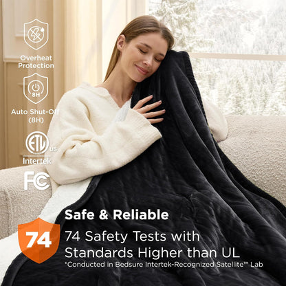 Bedsure Heated Blanket Throw Blanket with Preheat Function - Fast Heating Electric Blanket, Soft Flannel Throw with 6 Time Settings(Up to 10H), 6 Heating Settings, Gifts for Grandma (50"x60", Grey)