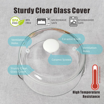 Glass Microwave Splatter Cover with Mat for Food, 10 Inch Guard Lid | Lightweight Borosilicate Glass, Food Grade, Silicone Knob, 2 Vents, 3.1in Tall to Cover Bowls and Plates, Dishwasher Safe