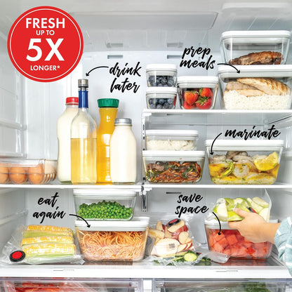 For food to stay fresh up to 5X longer, pump required (not included).