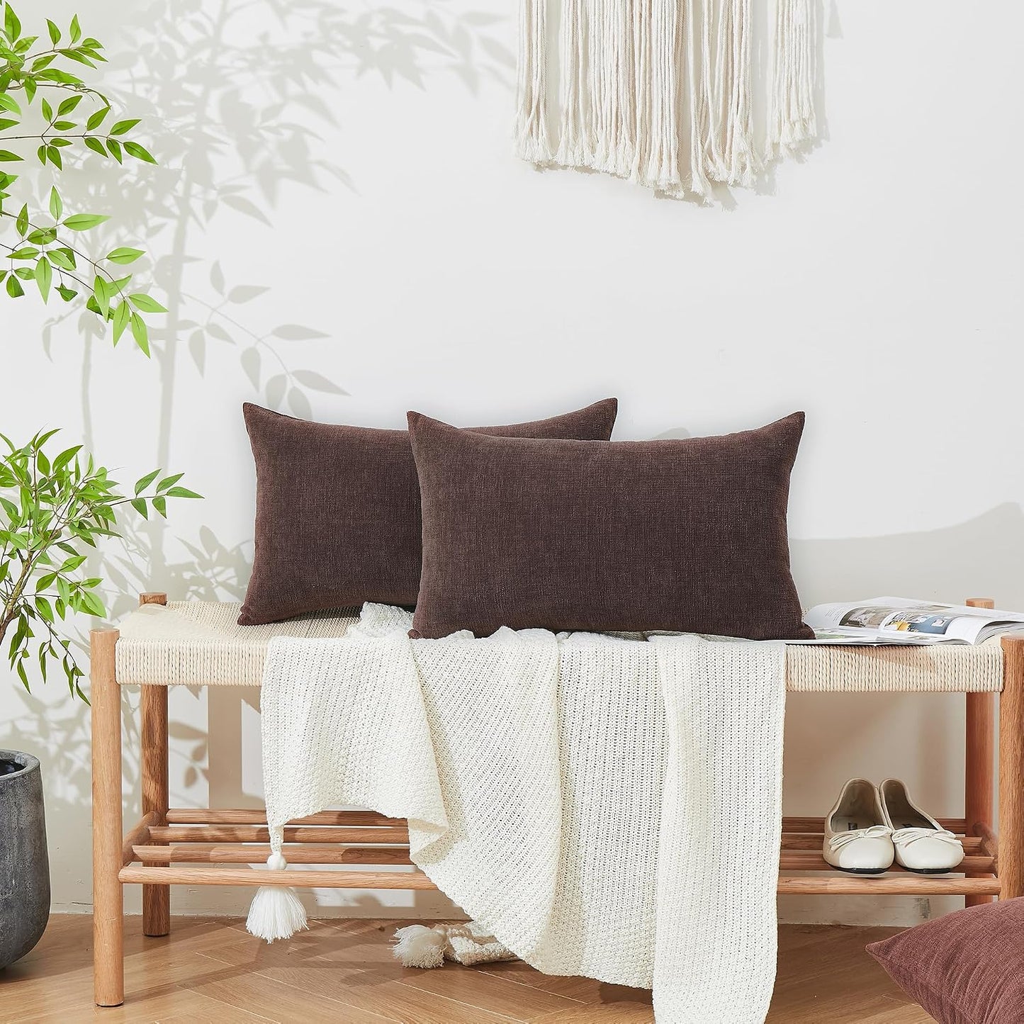 GAWAMAY Lumbar Support Pillow Decorative Rectangle Throw Pillow Covers 12"x20" Inch Set of 2, Soft Chenille Fall Pillowcase for Living Room Bedroom Sofa Couch Cushion Cover Grey 30x50cm (No Insert)