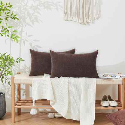 GAWAMAY Lumbar Support Pillow Decorative Rectangle Throw Pillow Covers 12"x20" Inch Set of 2, Soft Chenille Fall Pillowcase for Living Room Bedroom Sofa Couch Cushion Cover Grey 30x50cm (No Insert)