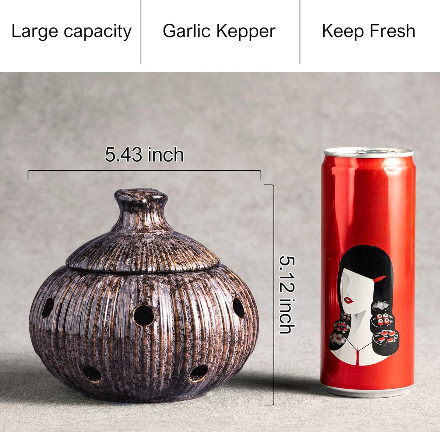 Garlic Storage Pod Ceramic Garlic Keeper with Lid Large Garlic Container for Counter, White
