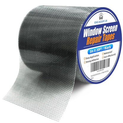 KING MOUNTAIN Grey Window Screen Repair Tape,3inX20FT Heavy Duty Screen Repair Kit for Window Screen and Screen Door Tears Holes,Strong Adhesive & Waterproof Window Screen Patch