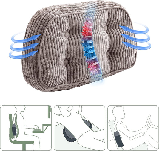 HIGOGOGO Lumbar Support Pillow for Recliner Chair/Accent Chair/Couch/Office Chair, Tufted Corduroy Back Support Cushion for Elderly, Recliner Cushions for Back Rest, Pain Relief