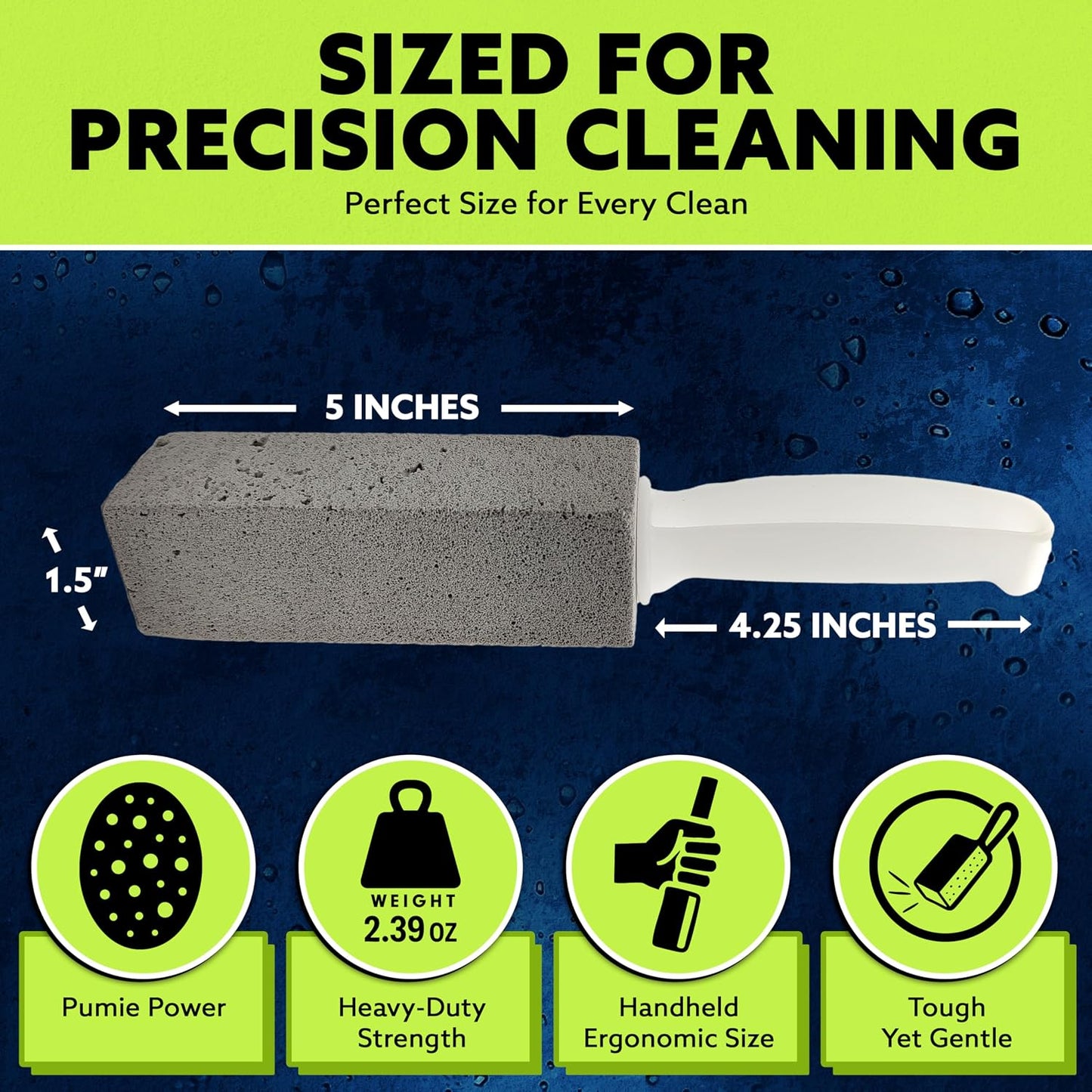 PUMIE Pumice Stone Toilet Bowl Cleaner (1-Pack) - Heavy Duty Scouring Stick for Toilet - Pumice Stone for Cleaning Rings, Bowls, Hard Water Stains, Lime, Rust, Sink - Includes Handle for Easy Use