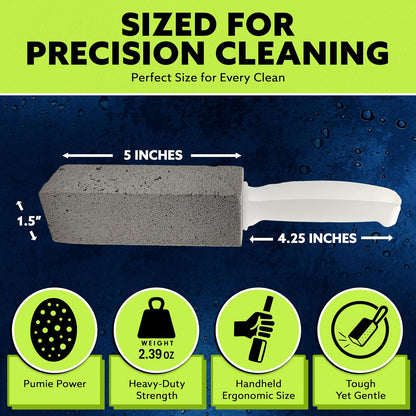 PUMIE Pumice Stone Toilet Bowl Cleaner (1-Pack) - Heavy Duty Scouring Stick for Toilet - Pumice Stone for Cleaning Rings, Bowls, Hard Water Stains, Lime, Rust, Sink - Includes Handle for Easy Use