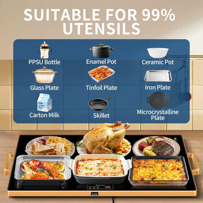Electric Warming Tray,Extralong 47"x12",Tempered Glass Warming Mat for Food