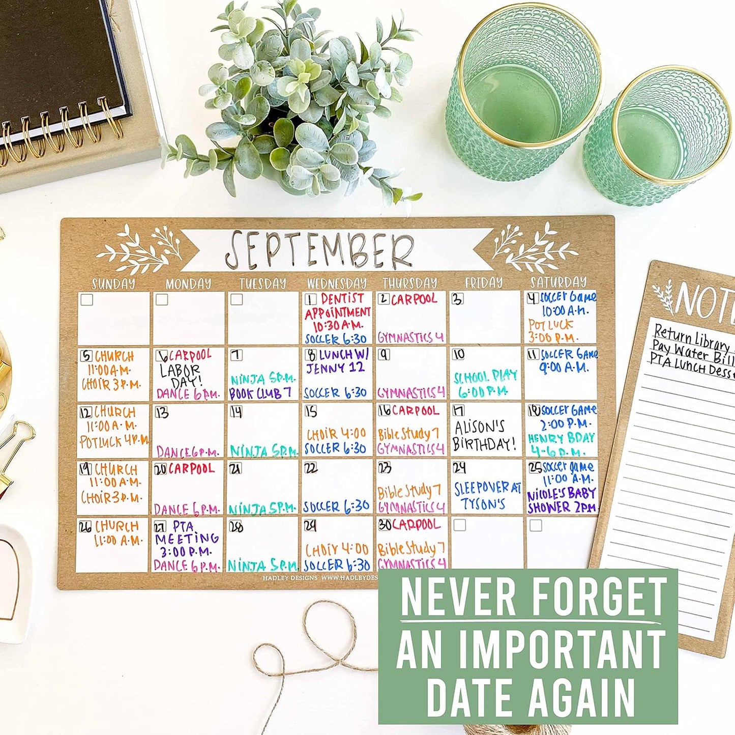 Hadley Designs Magnetic Calendar for Refrigerator - Kraft White Magnetic Dry Erase Calendar, Dry Erase Calendars for Wall, Magnet Fridge Calendars, Notepad for Fridge with Magnet
