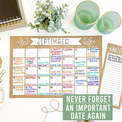 Hadley Designs Magnetic Calendar for Refrigerator - Kraft White Magnetic Dry Erase Calendar, Dry Erase Calendars for Wall, Magnet Fridge Calendars, Notepad for Fridge with Magnet